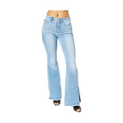 Judy Blue Full Size Mid Rise Raw Hem Slit Flare Jeans - VacationGrabs