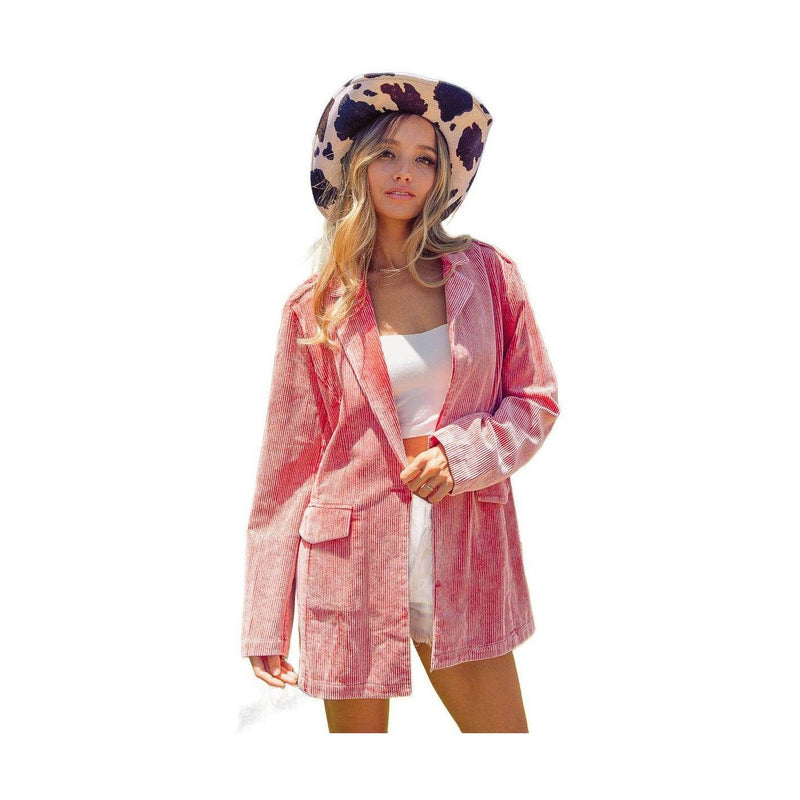 BiBi Ribbed Button Up Long Sleeve Blazer - VacationGrabs