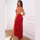 Slit Sequin V-Neck Cami Dress - VacationGrabs