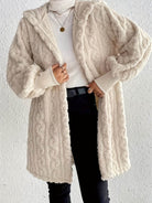 Open Front Long Sleeve Fuzzy Hooded Jacket - VacationGrabs