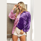 BiBi Contrast Button Up Long Sleeve Shirt - VacationGrabs