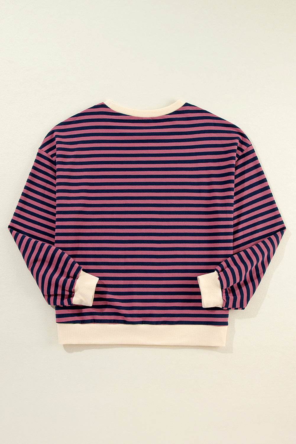 Red Stripe Oversized Contrast Trim Pullover Sweatshirt - VacationGrabs