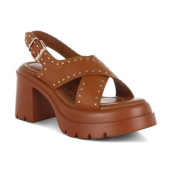 Nambo Stud Embellished Block Heel Sandals - VacationGrabs
