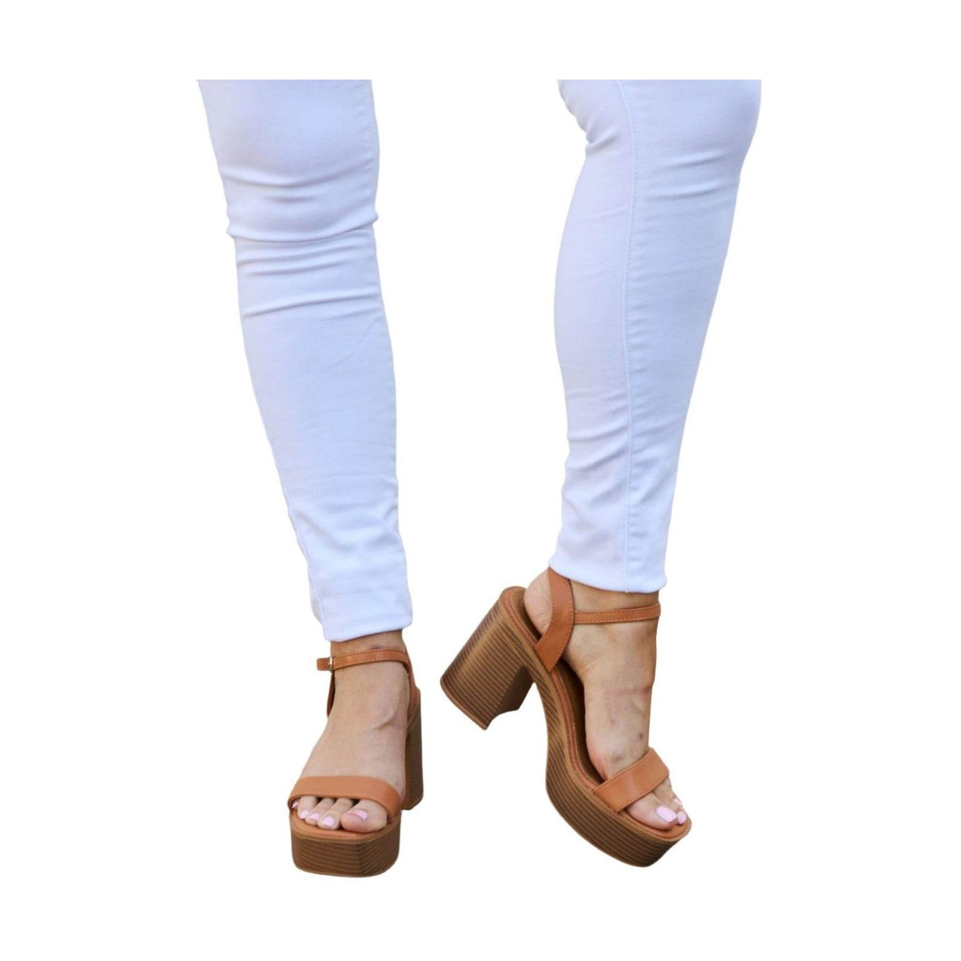 Cognac Platform Heel Sandals - VacationGrabs