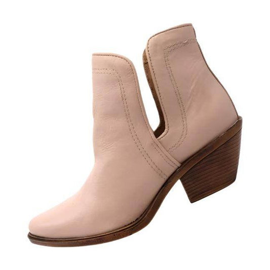 Western Style Cut Out Leather Booties - VacationGrabs