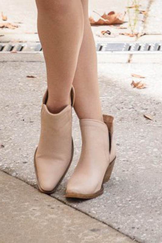 Western Style Cut Out Leather Booties - VacationGrabs