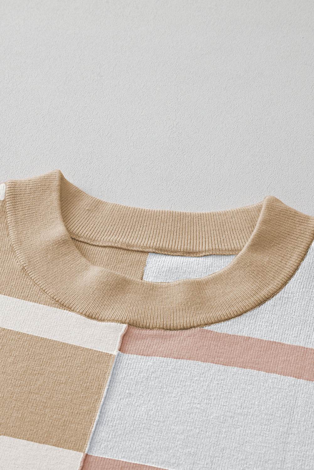 Khaki Stripe Colorblock Oversized Sweater - VacationGrabs