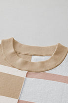 Khaki Stripe Colorblock Oversized Sweater - VacationGrabs