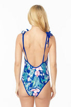 One Piece Bathing Suit Floral Print Shouler Top Ti - VacationGrabs