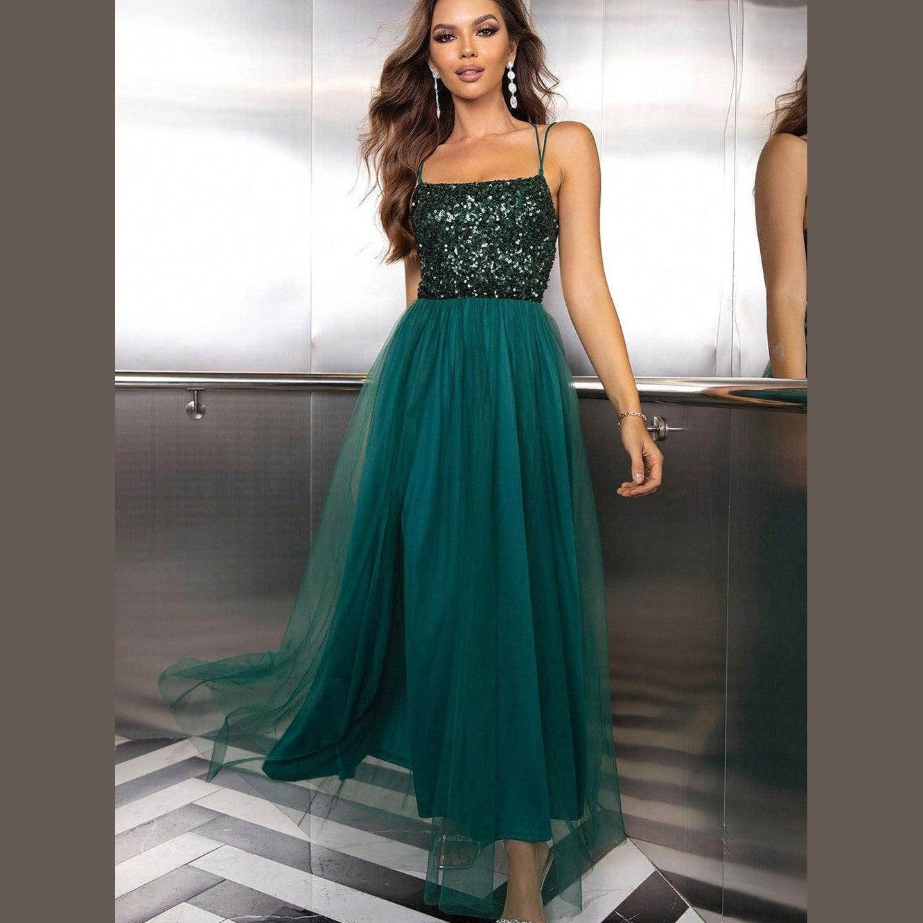 Lace-Up Backless Mesh Dress - VacationGrabs