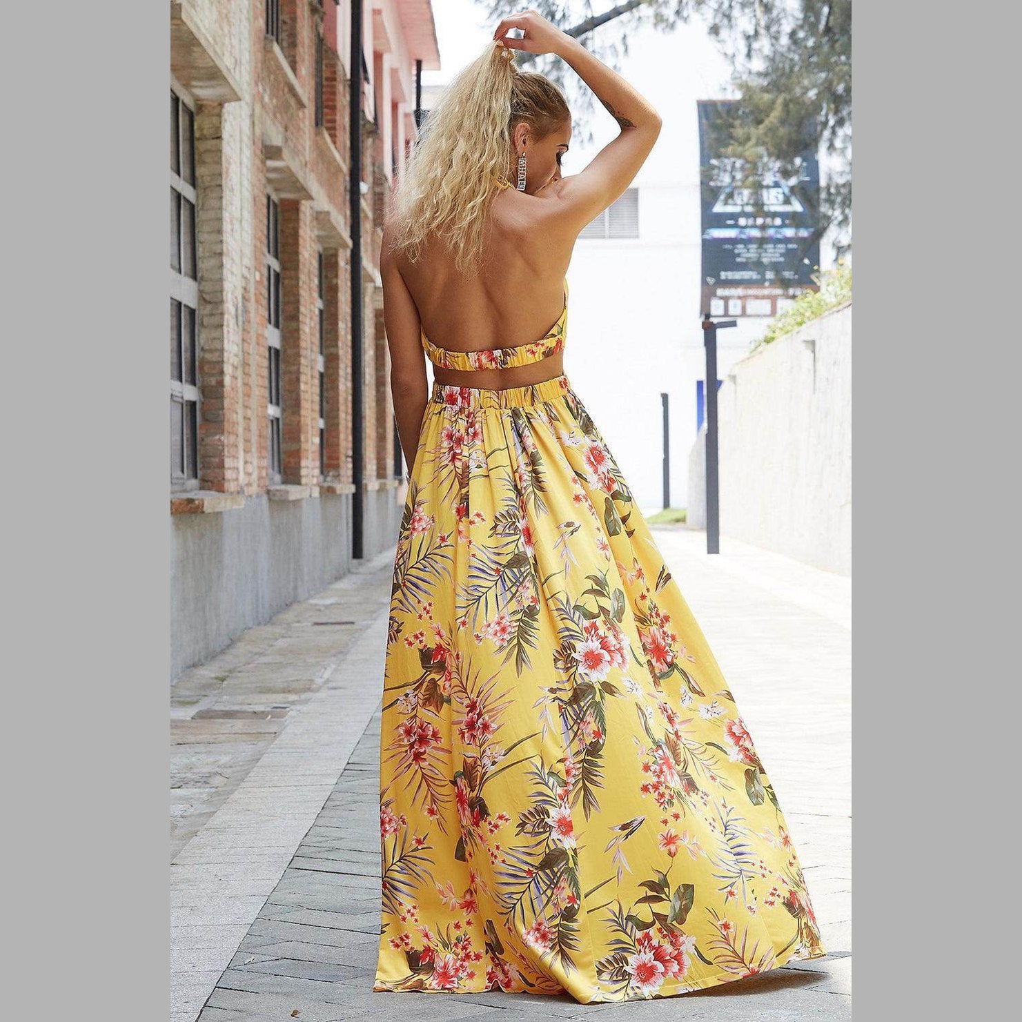 Halter Neck Split Dress - VacationGrabs