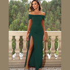 Off-Shoulder Split Maxi Dress - VacationGrabs