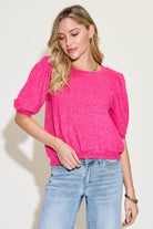 Zenana Round Neck Lantern Half Sleeve Sweater - VacationGrabs