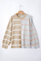 Khaki Stripe Colorblock Oversized Sweater - VacationGrabs