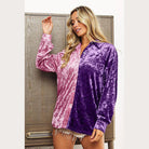 BiBi Contrast Button Up Long Sleeve Shirt - VacationGrabs