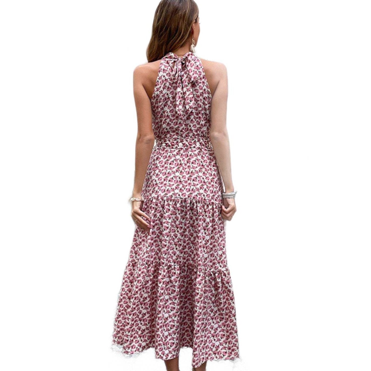 Floral Tie-Waist Tiered Dress - VacationGrabs