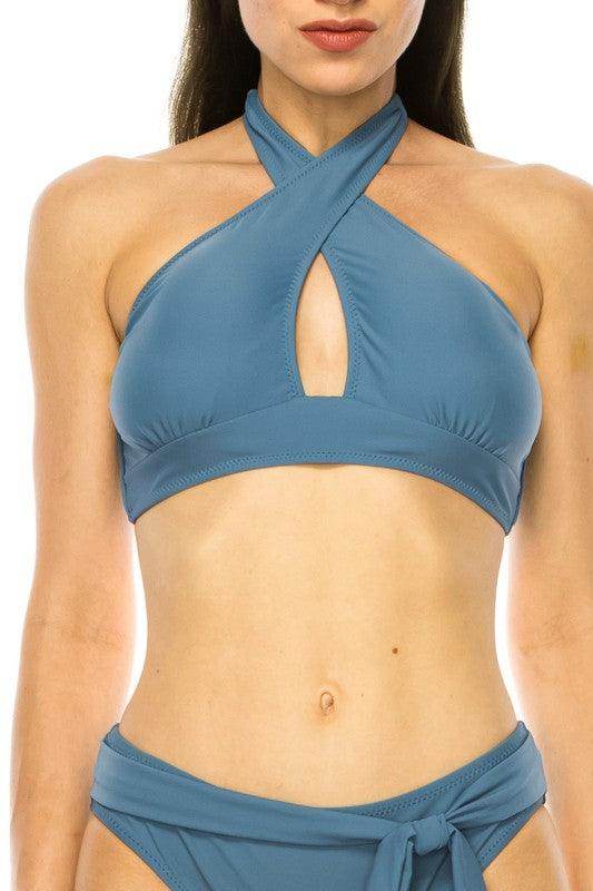 Two Piece Criss Cross Bow Tied Bikini - VacationGrabs