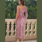 Blue One-Shoulder Long Sleeve Dress - VacationGrabs