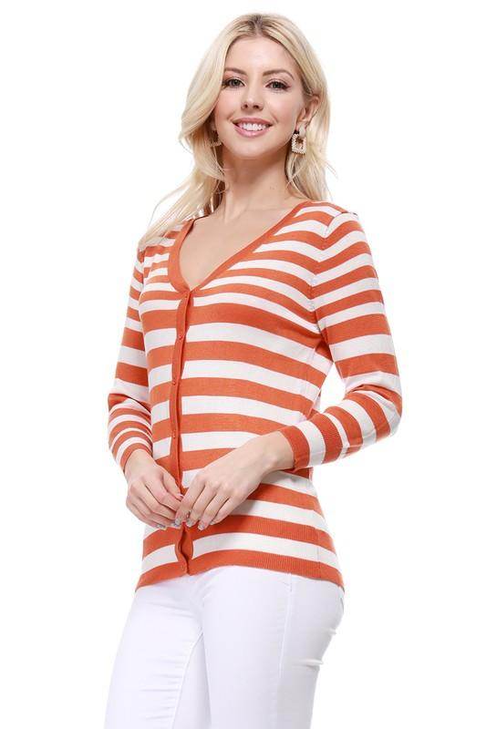V Neck Striped Spandex Sweater Cardigan - VacationGrabs