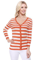 V Neck Striped Spandex Sweater Cardigan - VacationGrabs