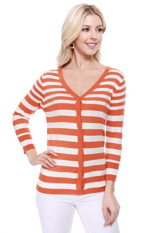 V Neck Striped Spandex Sweater Cardigan - VacationGrabs