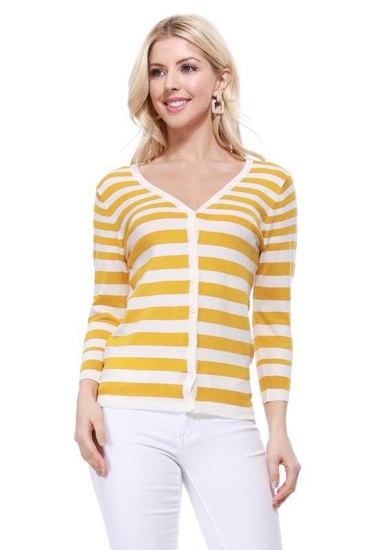 V Neck Striped Spandex Sweater Cardigan - VacationGrabs