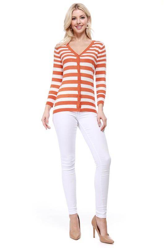 V Neck Striped Spandex Sweater Cardigan - VacationGrabs