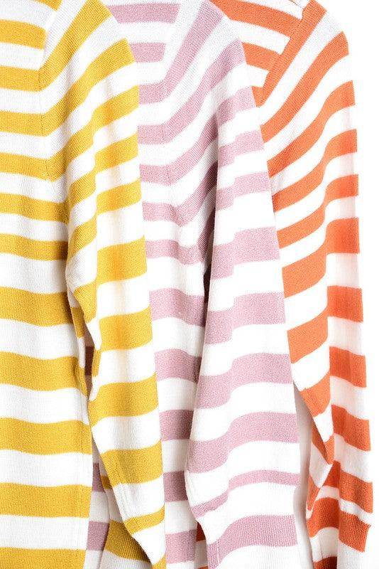 V Neck Striped Spandex Sweater Cardigan - VacationGrabs