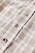 Khaki Checkered Print Loose Fit Buttoned Hooded Shacket - VacationGrabs