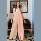 Orange Stripe Oversized Buttoned Front Sleeveless Wide Leg Jumpsuit - VacationGrabs