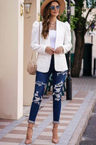 Double Take Puff Sleeve Shawl Collar Blazer - VacationGrabs