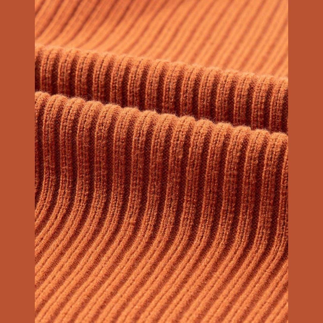 Gold Flame Patch Pocket Ribbed Knit Short Sleeve Sweater - VacationGrabs