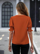 Notched Short Sleeve Blouse - VacationGrabs