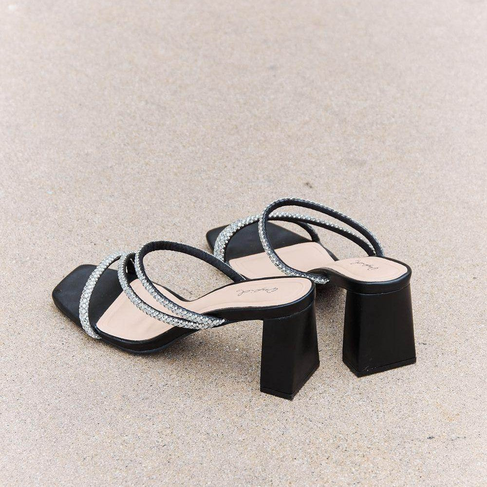 Qupid Level Up Rhinestone Strap Heels - VacationGrabs