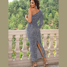 Blue One-Shoulder Long Sleeve Dress - VacationGrabs