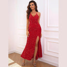 Slit Sequin V-Neck Cami Dress - VacationGrabs