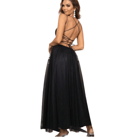 Lace-Up Backless Mesh Dress - VacationGrabs