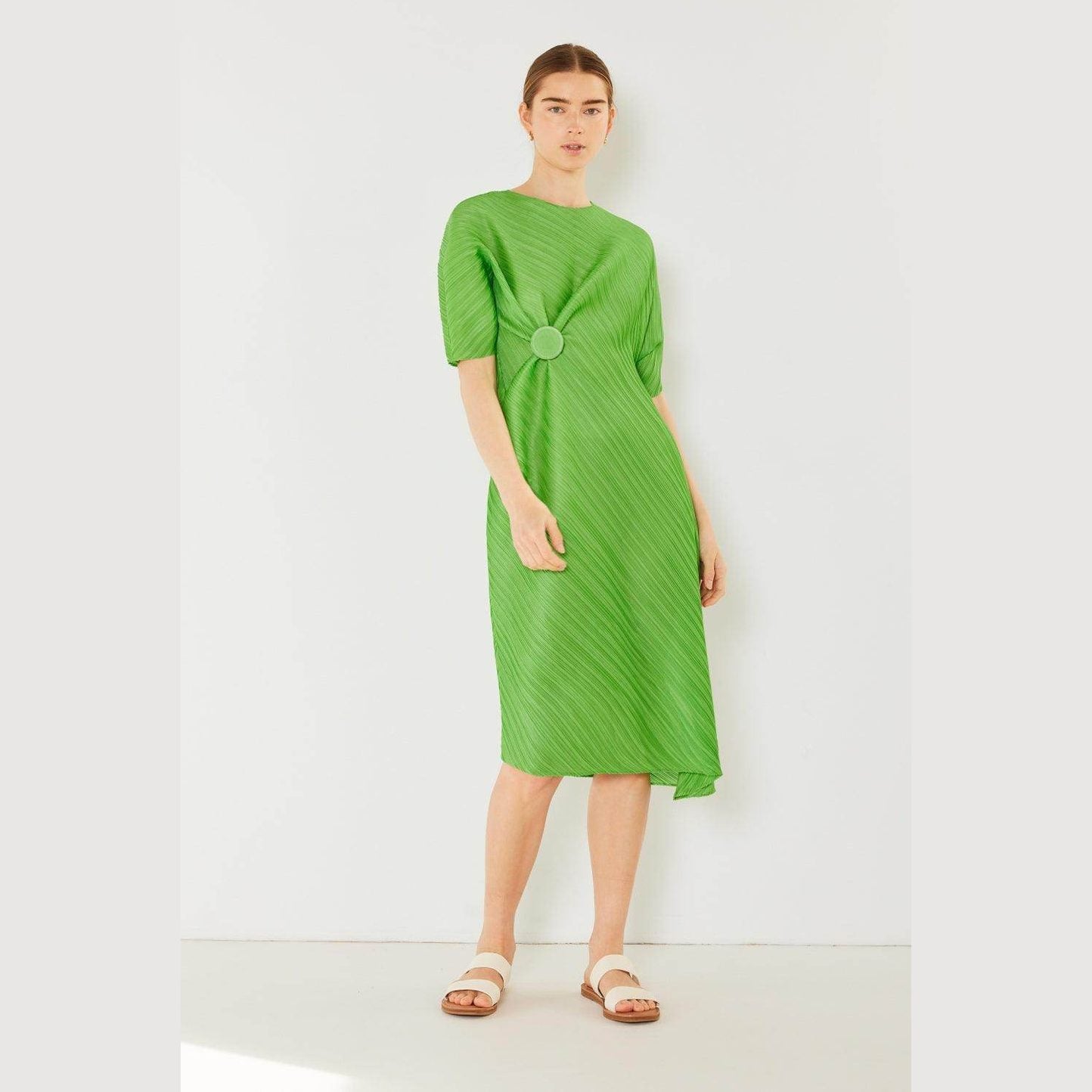 Pleated Dolman Sleeve Dress - VacationGrabs