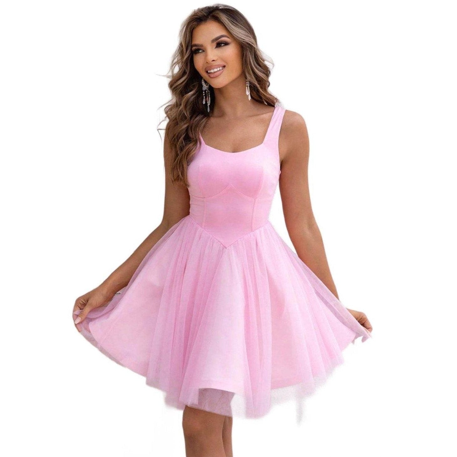 Wide Strap Mesh Dress - VacationGrabs