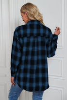 Plaid Button Up Dropped Shoulder Outerwear - VacationGrabs
