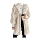 Open Front Long Sleeve Fuzzy Hooded Jacket - VacationGrabs