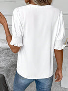 Notched Short Sleeve Blouse - VacationGrabs