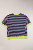 Green Stripe Oversized Contrast Trim Exposed Seam High Low T Shirt - VacationGrabs