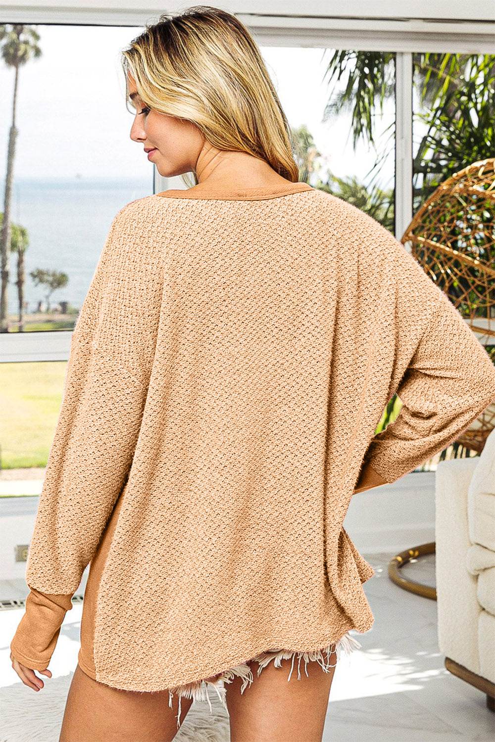 BiBi Thumb Opening Long Sleeve Top with Kangaroo Pocket - VacationGrabs