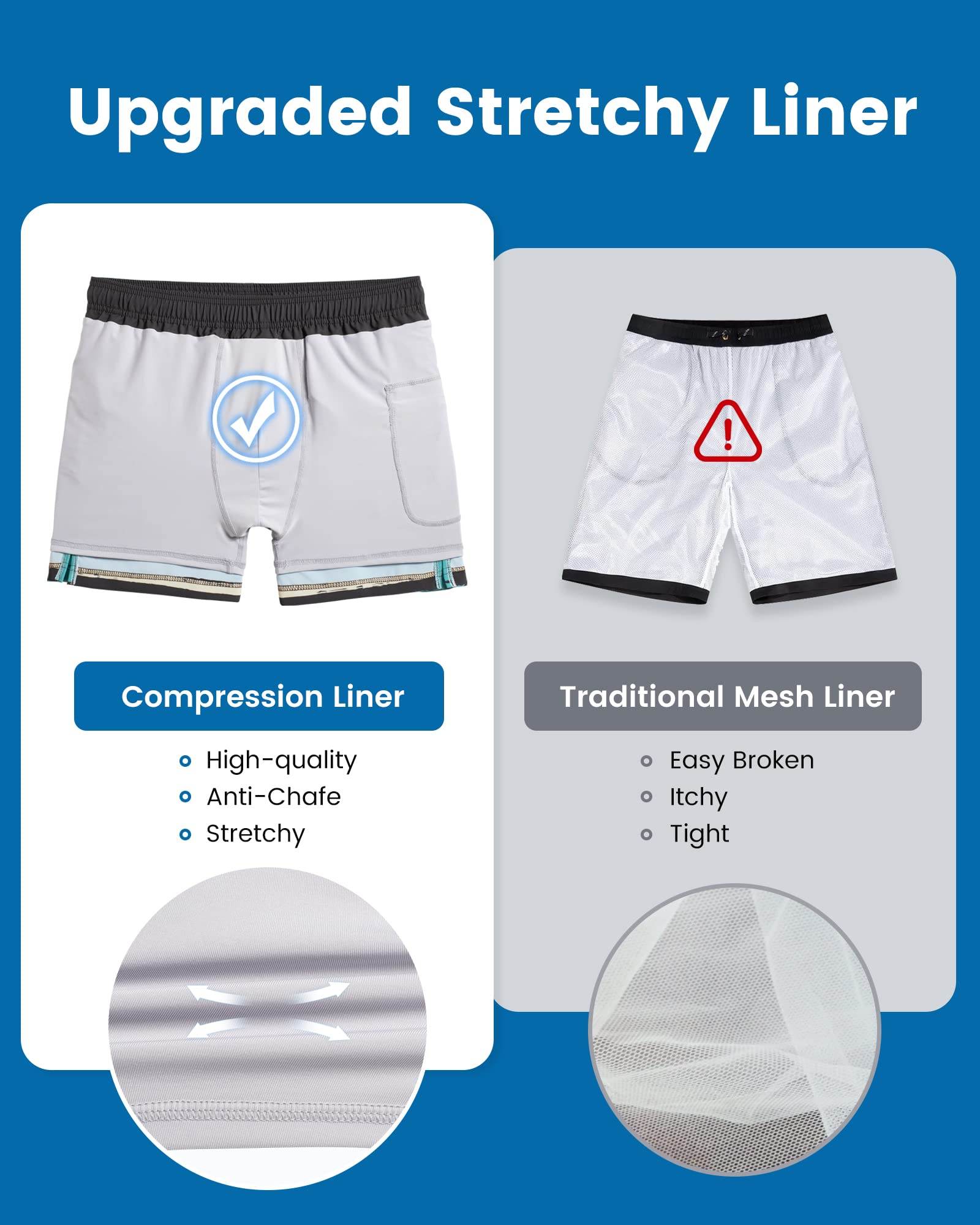 Mens Swim Trunks Compression Liner Quick Dry Zipper Pockets - VacationGrabs