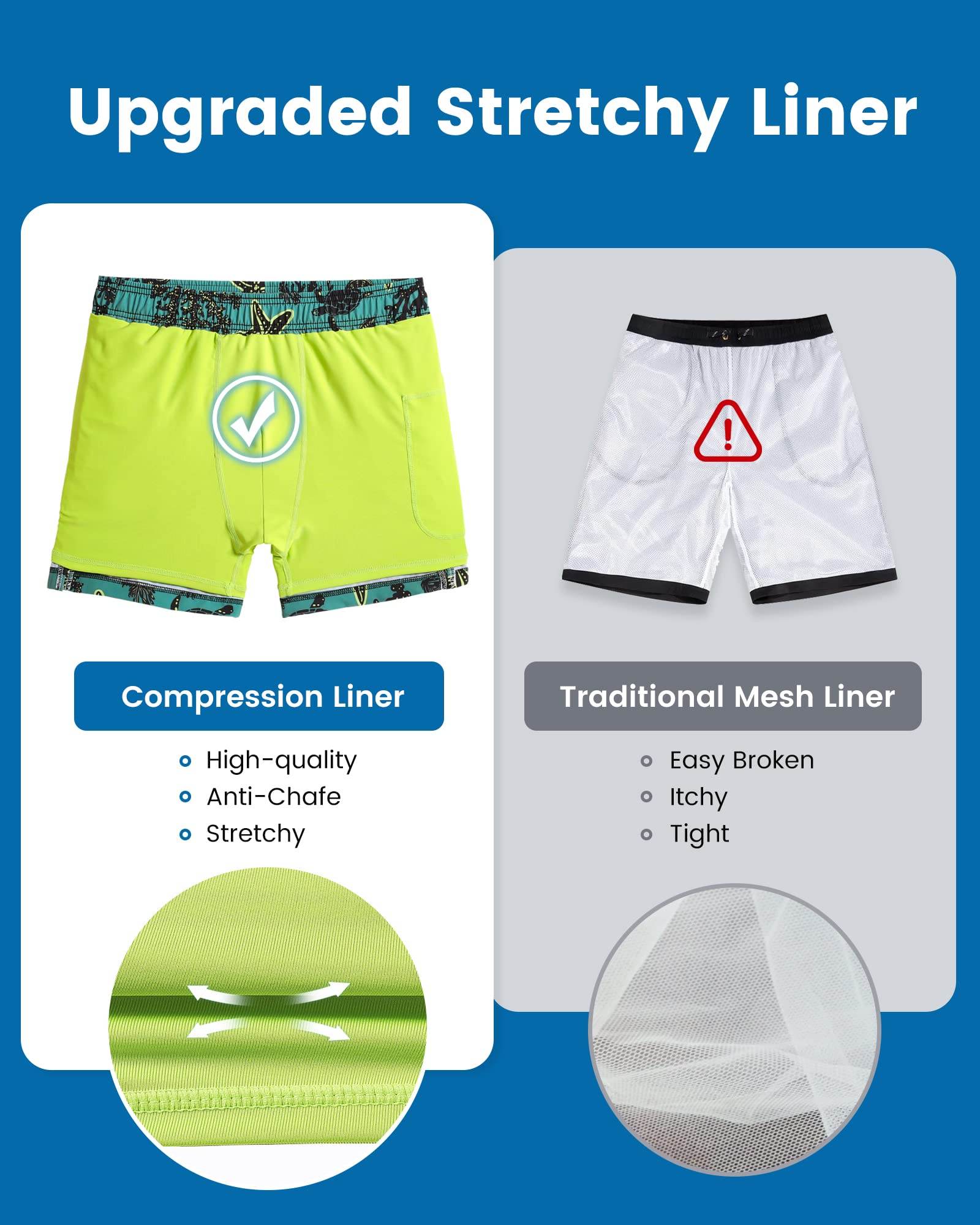 Mens Swim Trunks Compression Liner Quick Dry Zipper Pockets - VacationGrabs