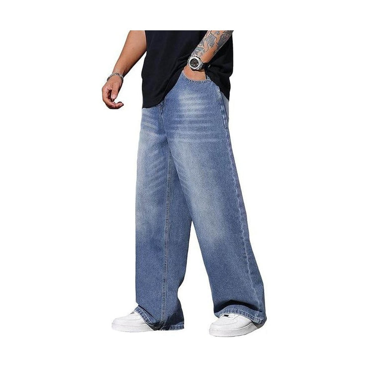 Men’s Medium Blue Baggy Wide-Leg Jeans Loose Fit Denim - VacationGrabs