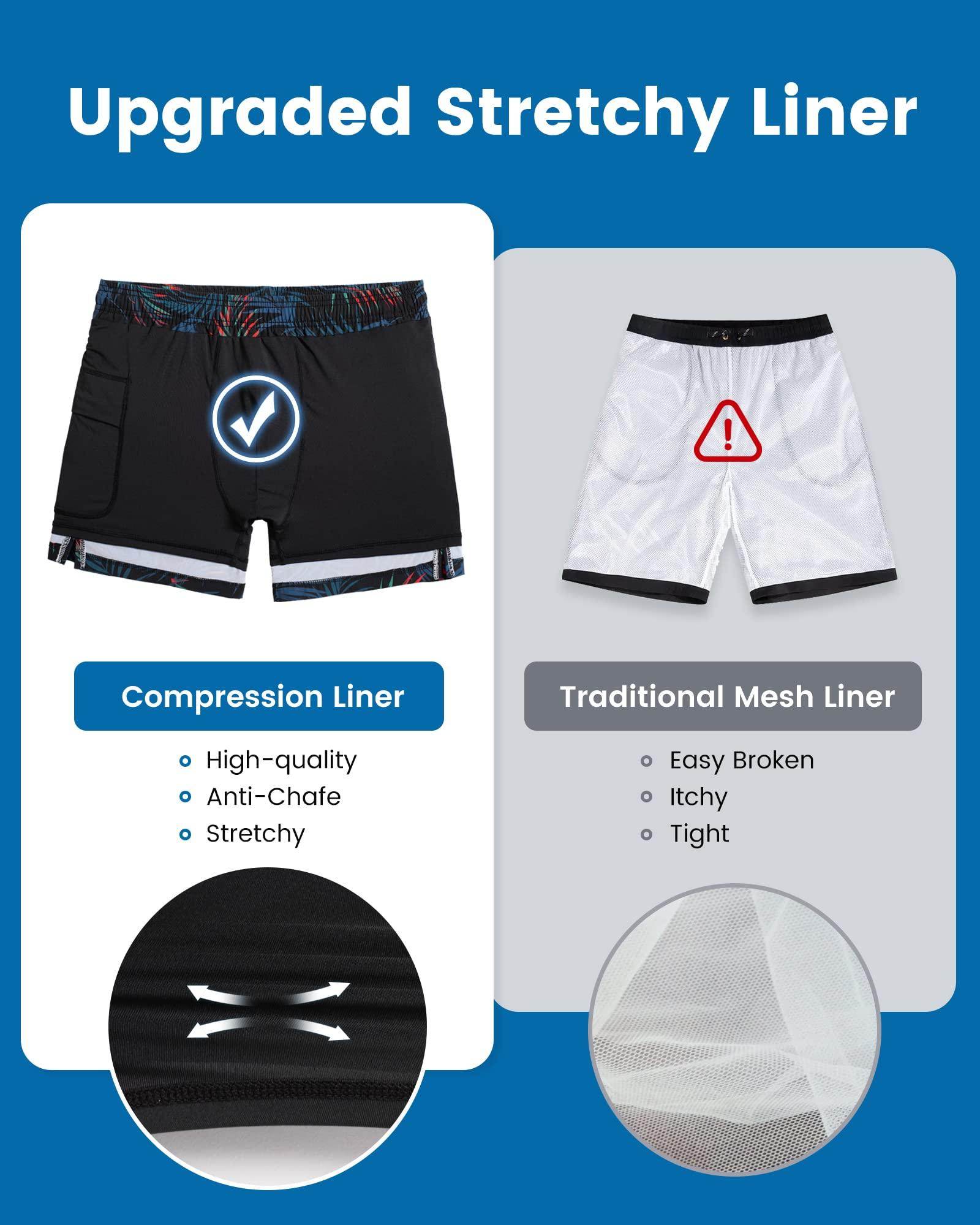 Mens Swim Trunks Compression Liner Quick Dry Zipper Pockets - VacationGrabs