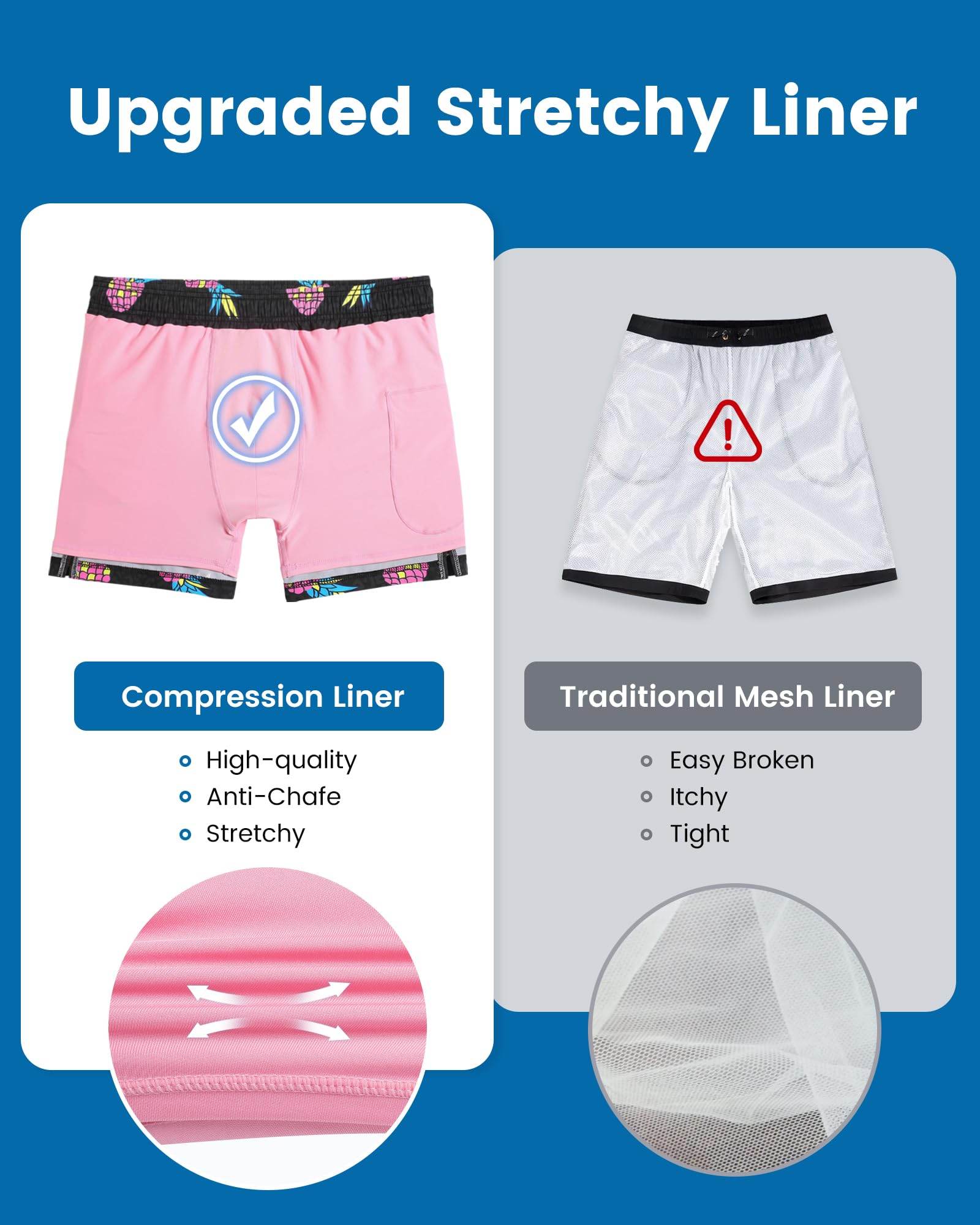 Mens Swim Trunks Compression Liner Quick Dry Zipper Pockets - VacationGrabs