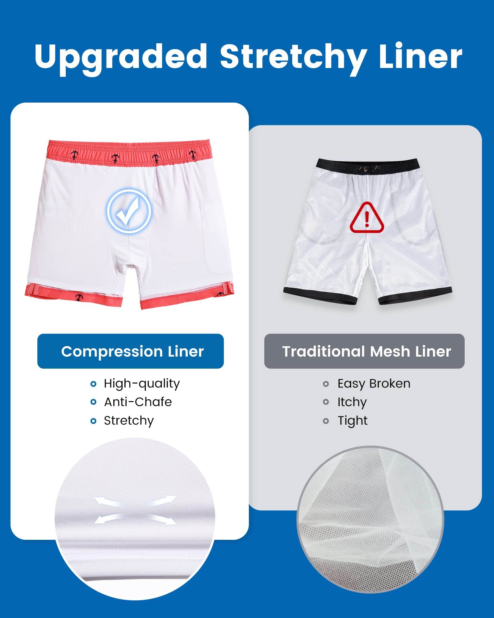 Mens Swim Trunks Compression Liner Quick Dry Zipper Pockets - VacationGrabs